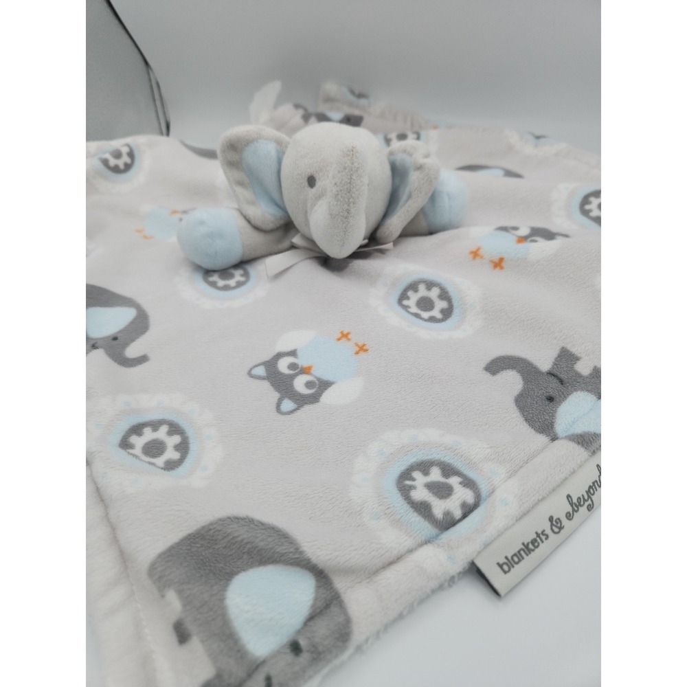 Blankets & Beyond Blue Elephant Lovey White Plush Blanket Owl